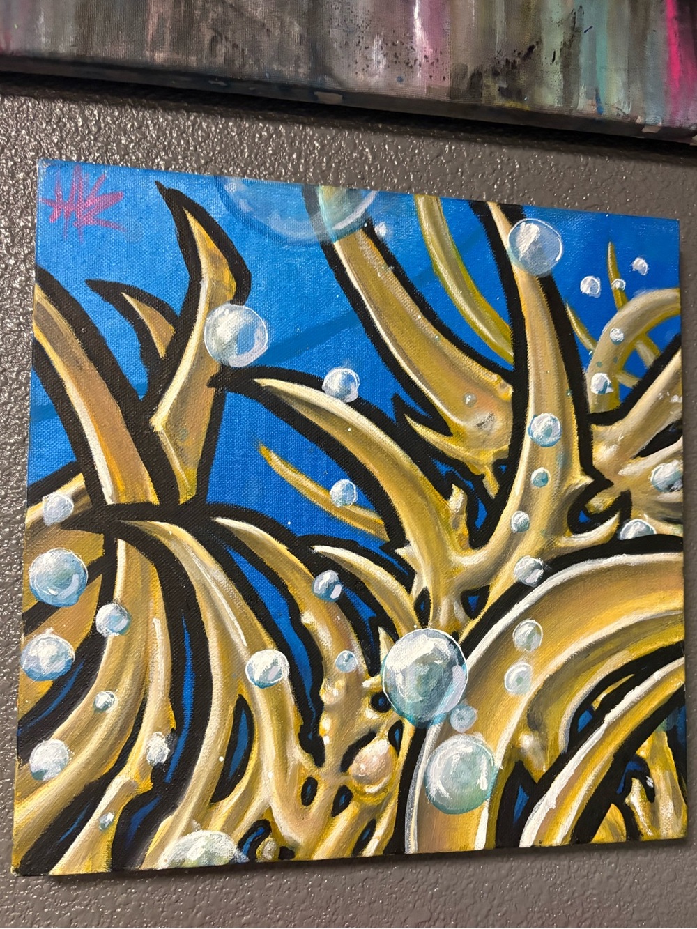 Blue and Gold Abstract Bubble Canvas Wall Art